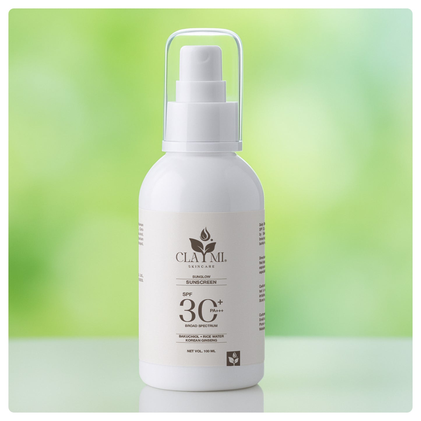 Claymi Sunglow Sunscreen SPF 30 PA+++ Broad Spectrum Protection with Bakuchiol, Rice Water and Korean Ginseng