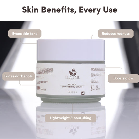 Claymi Rice Water Brightening Cream -Intense Hydration and Pigmentation Care with Rice Water Extract, Alpha Arbutin and Bakuchiol