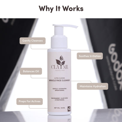 Claymi Miracle Face Cleanser – Gentle Hydration and Brightening with Niacinamide, Aloe Vera and D-Panthenol