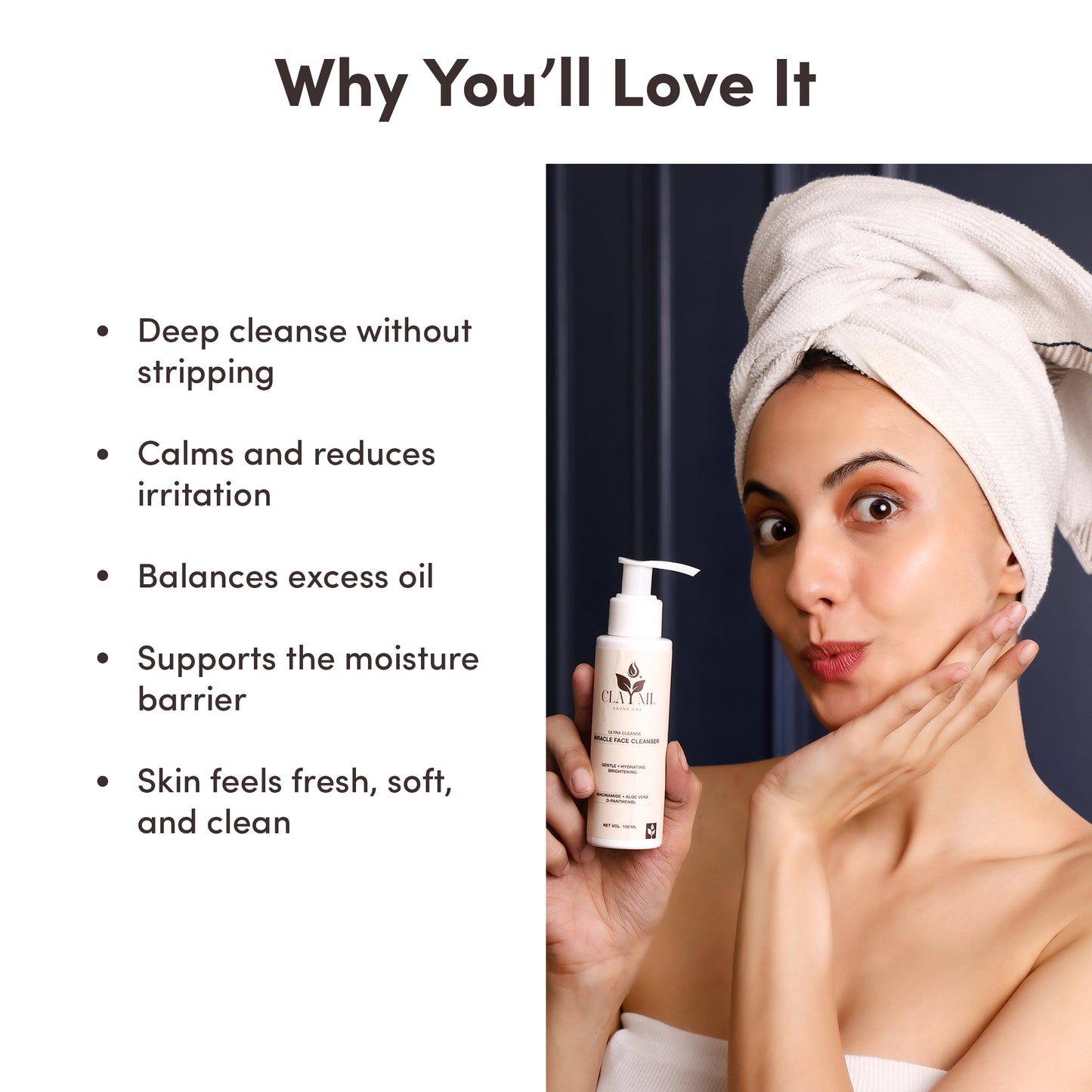 Claymi Miracle Face Cleanser – Gentle Hydration and Brightening with Niacinamide, Aloe Vera and D-Panthenol