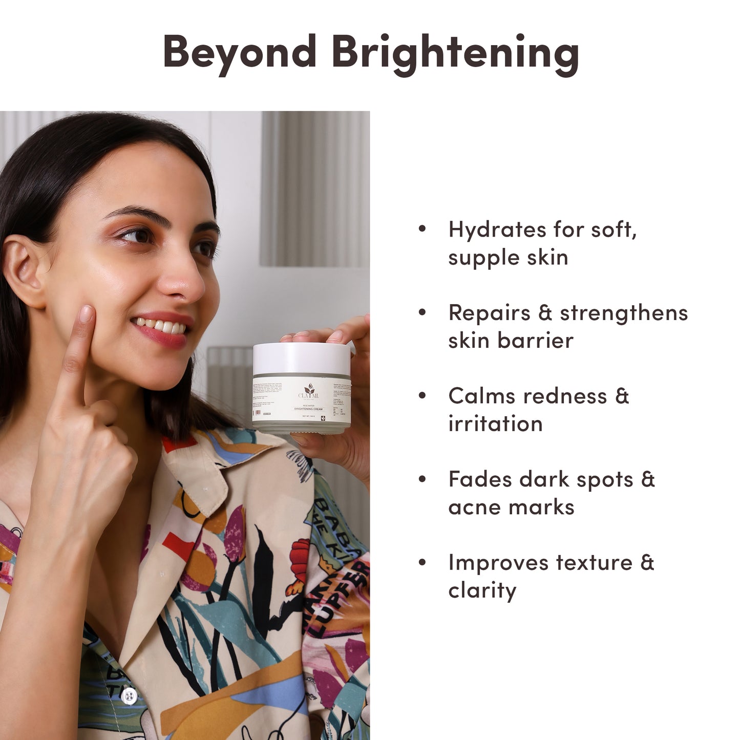 Claymi Rice Water Brightening Cream -Intense Hydration and Pigmentation Care with Rice Water Extract, Alpha Arbutin and Bakuchiol